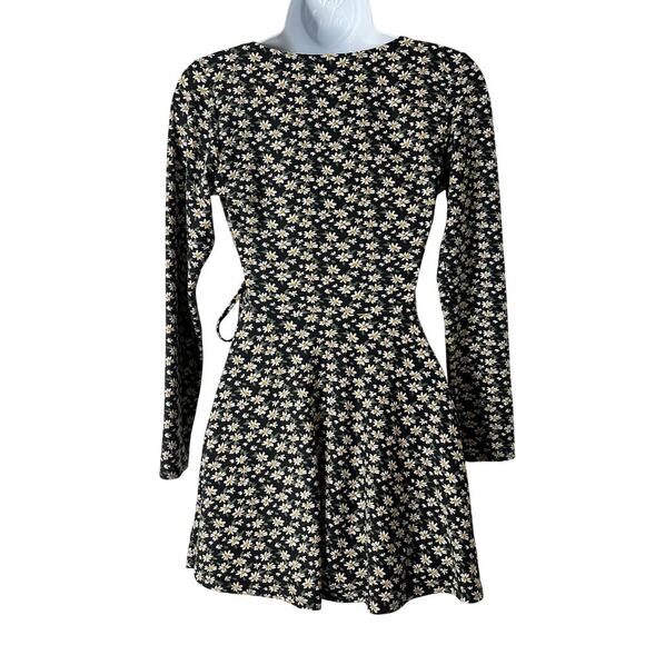 Hollister Women's Mini Wrap Dress XS Floral Print Black & Yellow Long Sleeve - Picture 4 of 6